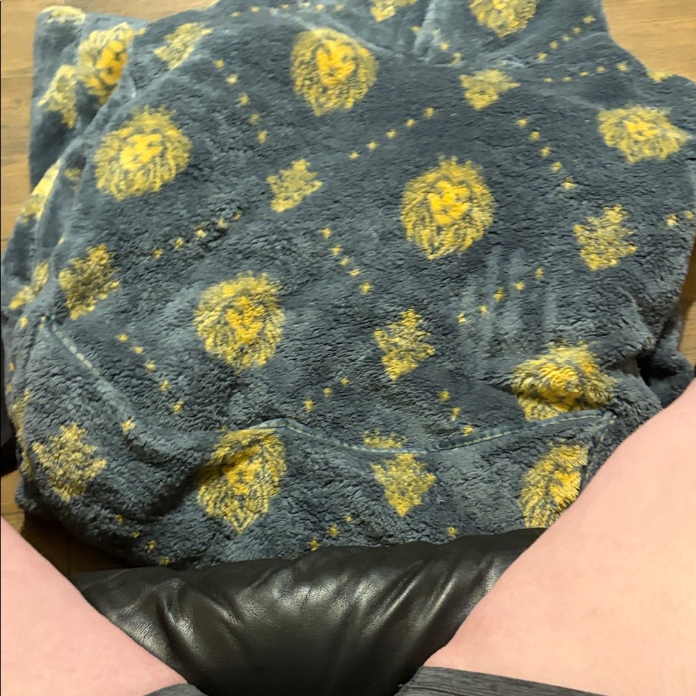 Plush Lion Print Fleece onesie blanket  - Gray & Mustard